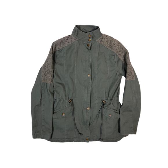 rue 21 Jackets & Blazers - Y2K Green Cotton Jacket with Lace Accents Women’s Small Vintage Boho Utility